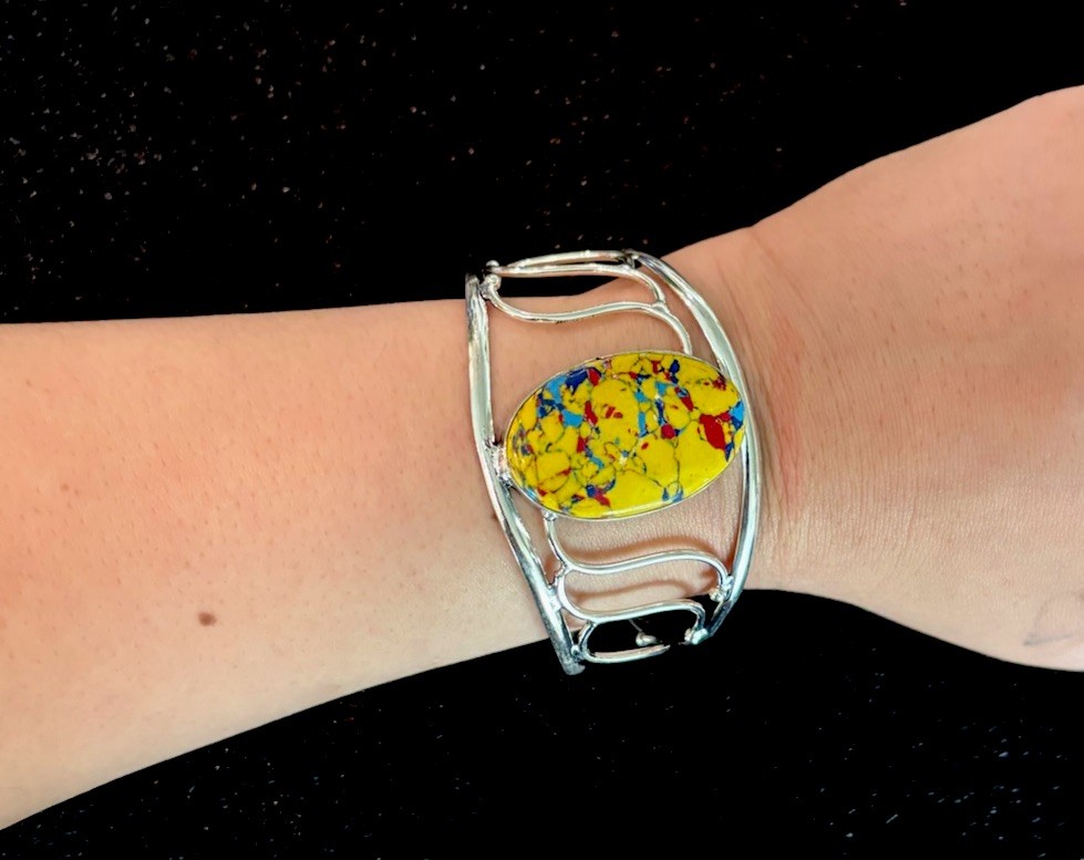 Vintage Mexican Sterling Silver Yellow Stone Artisan Bracelet