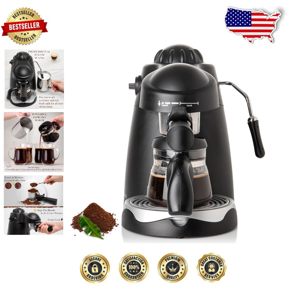 4-Cup Compact Espresso Machine with Milk Frother - 800W Fully Automatic  