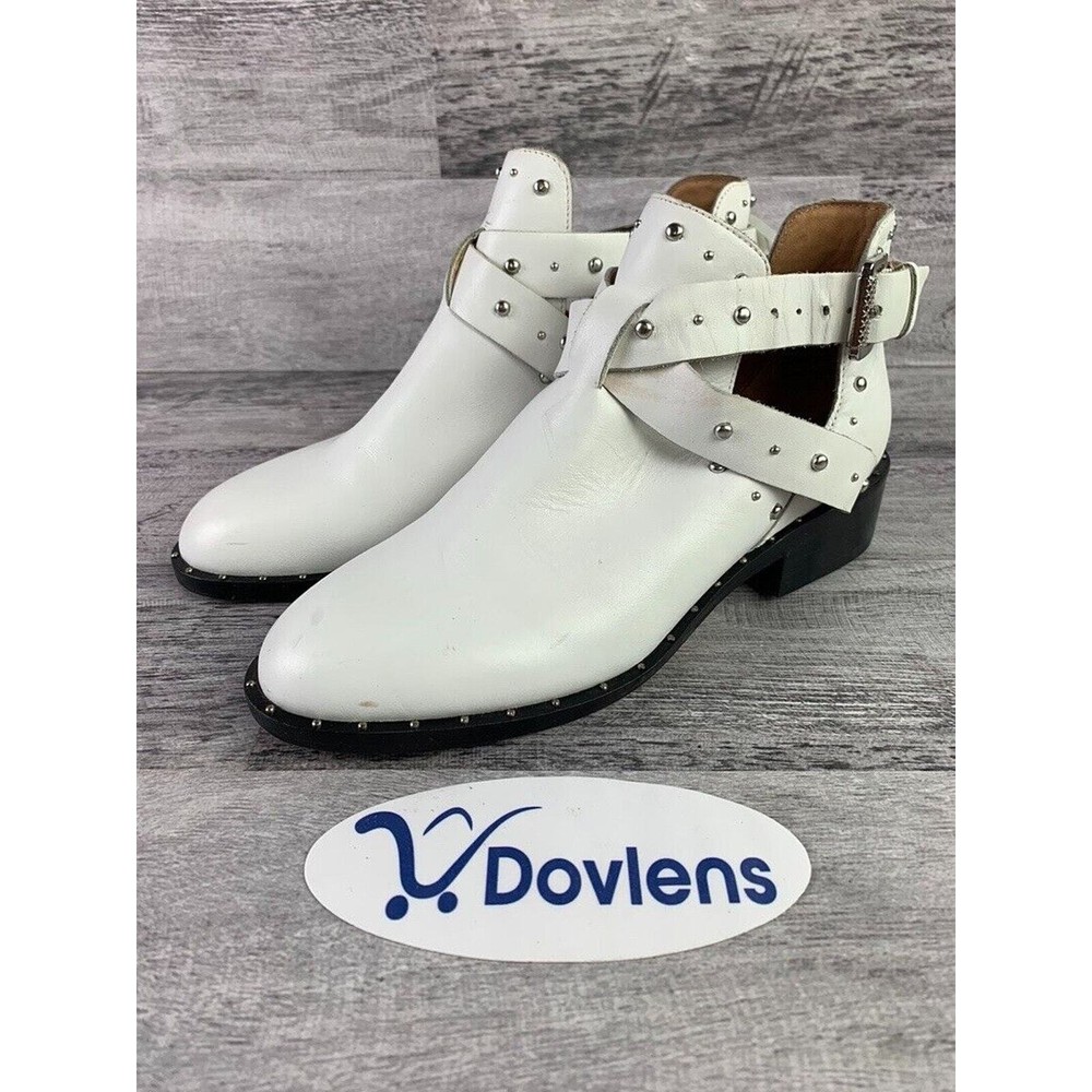 White Halogen Hailey Studded Leather Ankle Boots for Women Size 4M