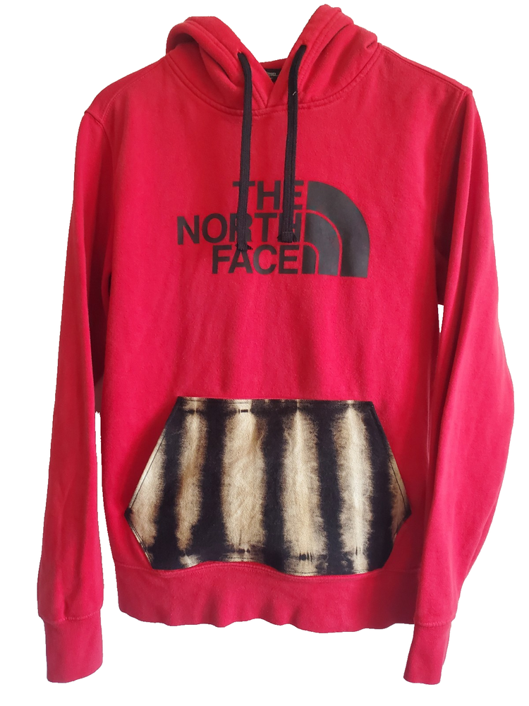 Mens Small The North Face Upcycled fleece hoody Bleach Denim pocket  Red