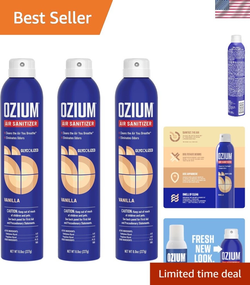 8 Oz. Vanilla Air Sanitizer & Odor Eliminator - Pack of 3 for Fresh Spaces