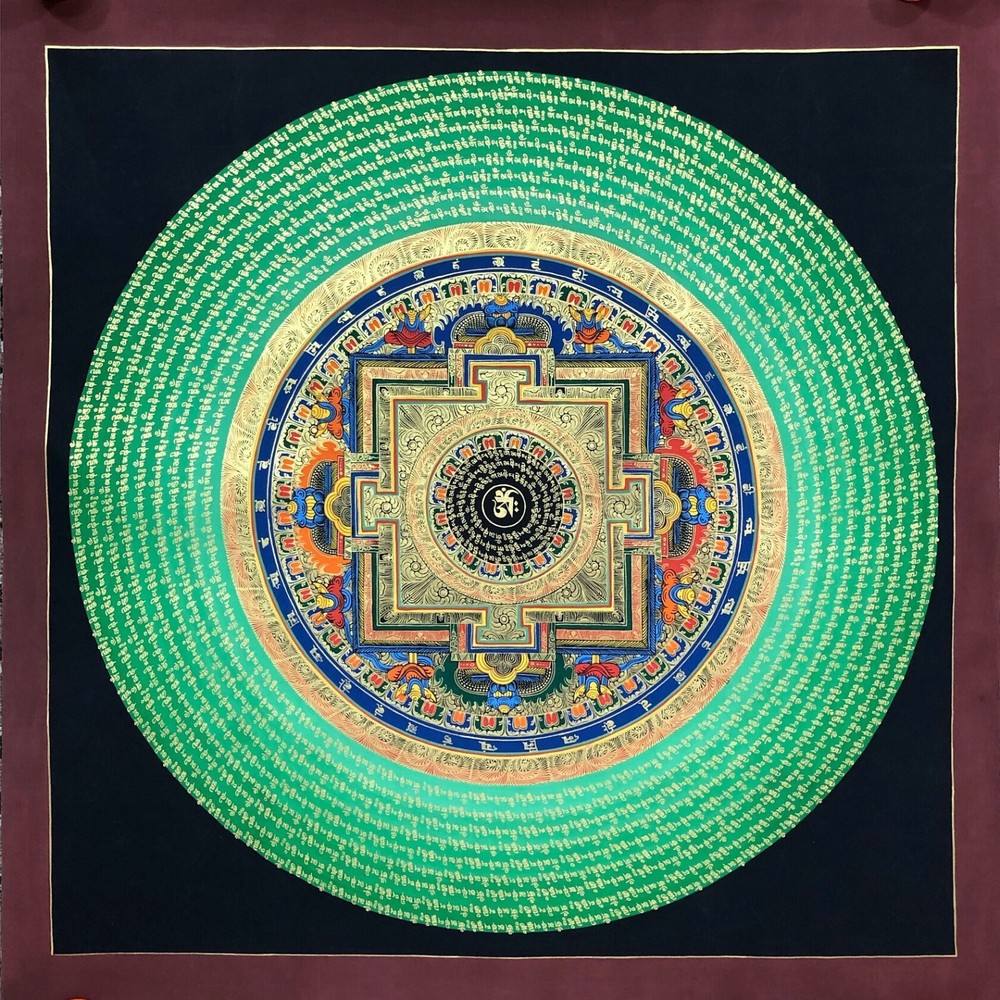 Prayer Mantra Mandala Thangka, Handmade Tibetan Art for Meditation, Yoga, Decor