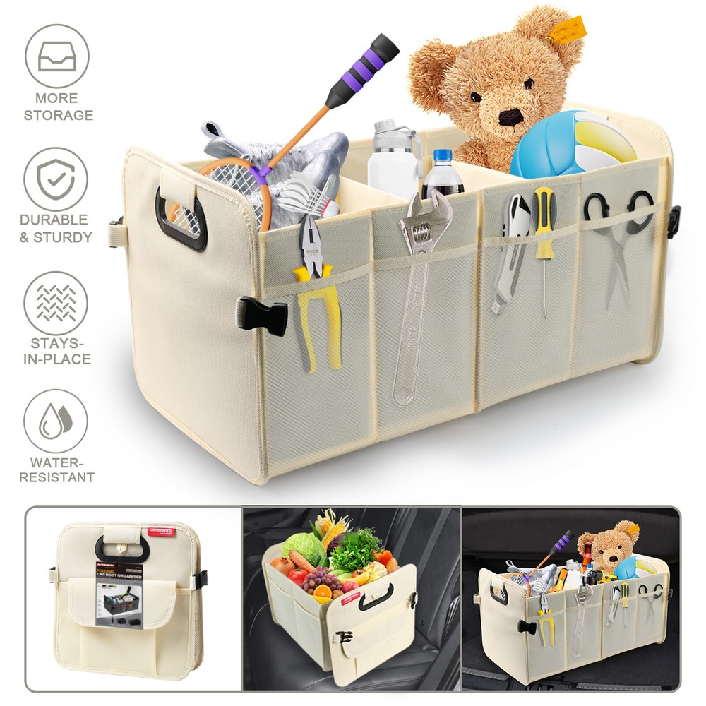 Trunk Cargo Organizer Collapsible Storage Bag for Cars SUVs & Trucks 55L Beige