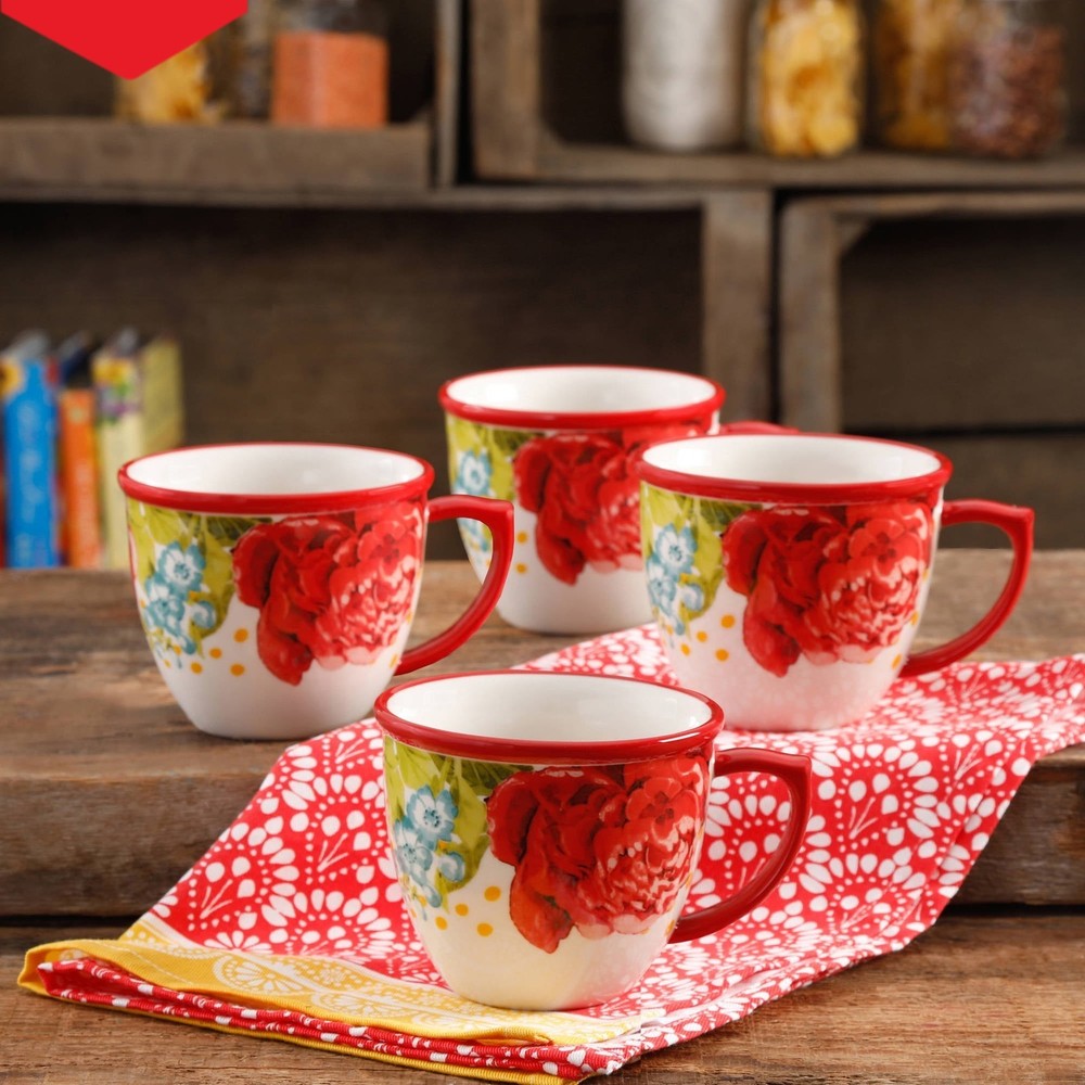 Pioneer Woman Blossom Jubilee 16-Oz 4-Piece Coffee Mug Set