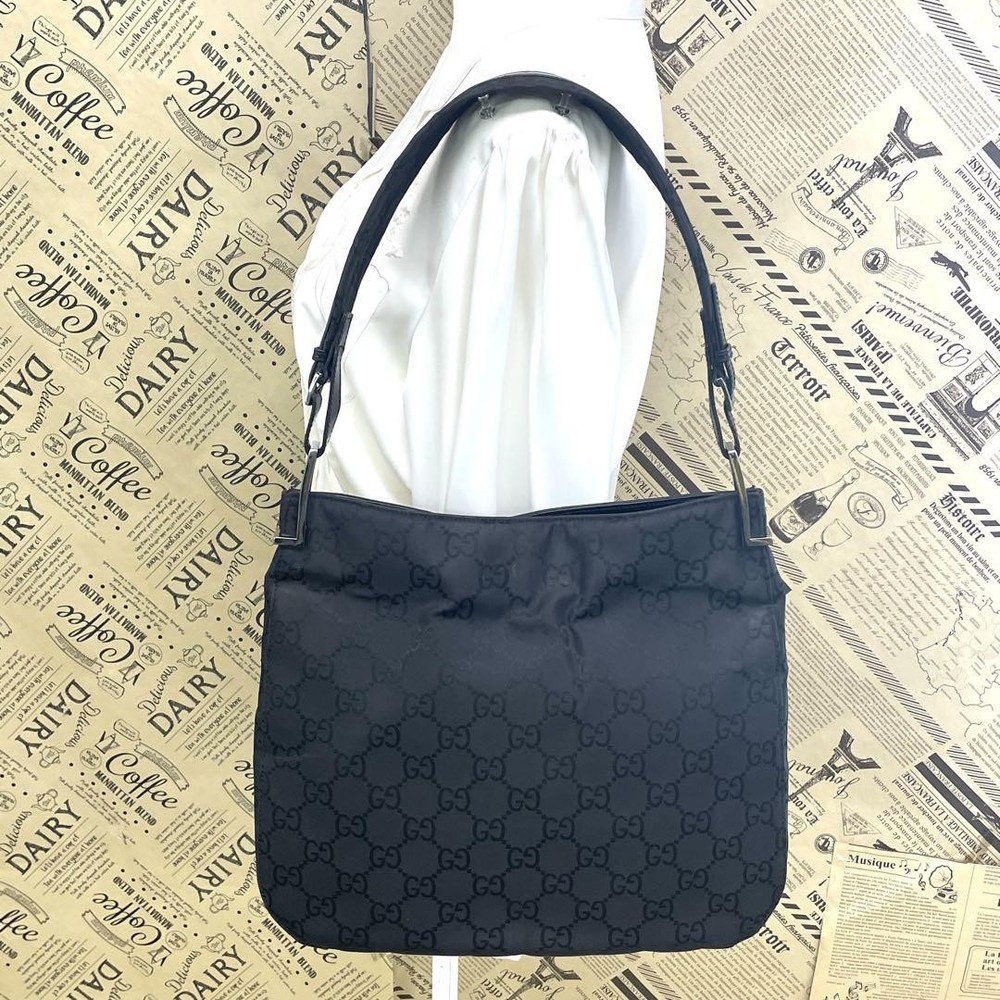 Gucci GG Nylon Black One Shoulder Tote Bag FR198 Formal Handbag