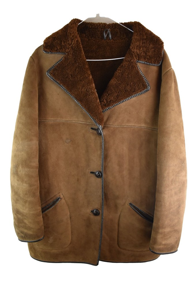 K&M Brown Sheepskin Coat size Uk 14 Womens Shearling Overcoat Vintage Casual