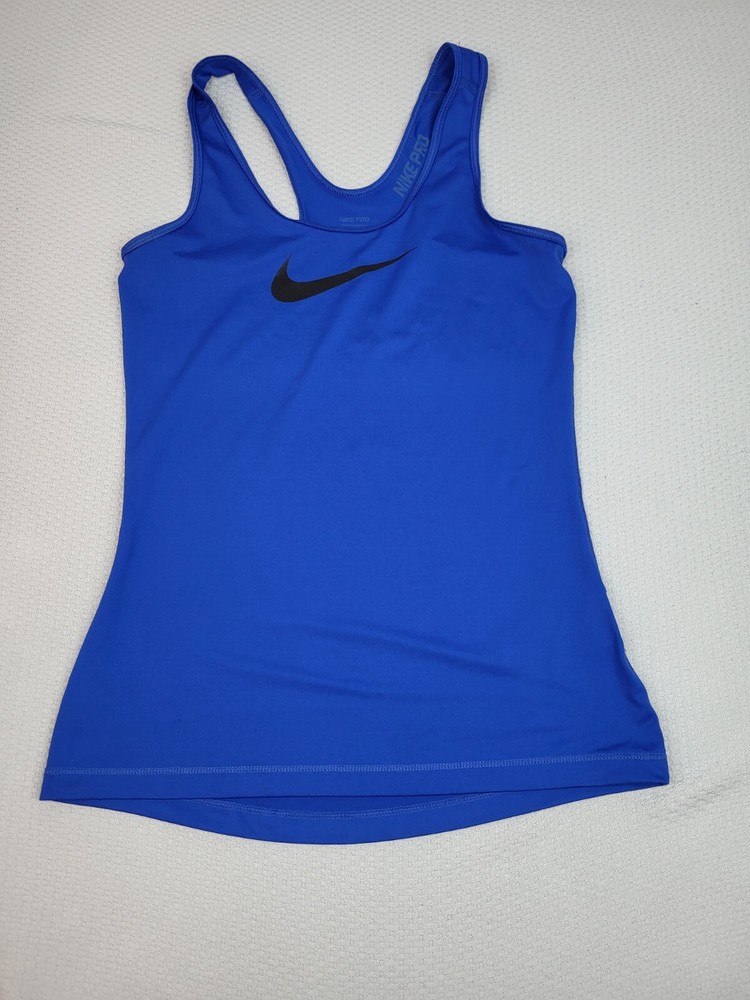 Nike Pro Tank Top Womens Small Blue Dri-Fit Swoosh Logo Workout Top Lightweight