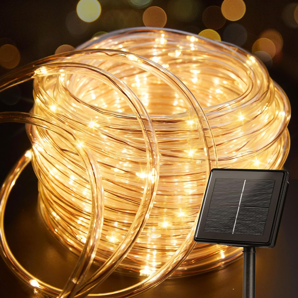 39FT Solar-Powered 100LED Fairy String Lights with 8 Modes in Warm White