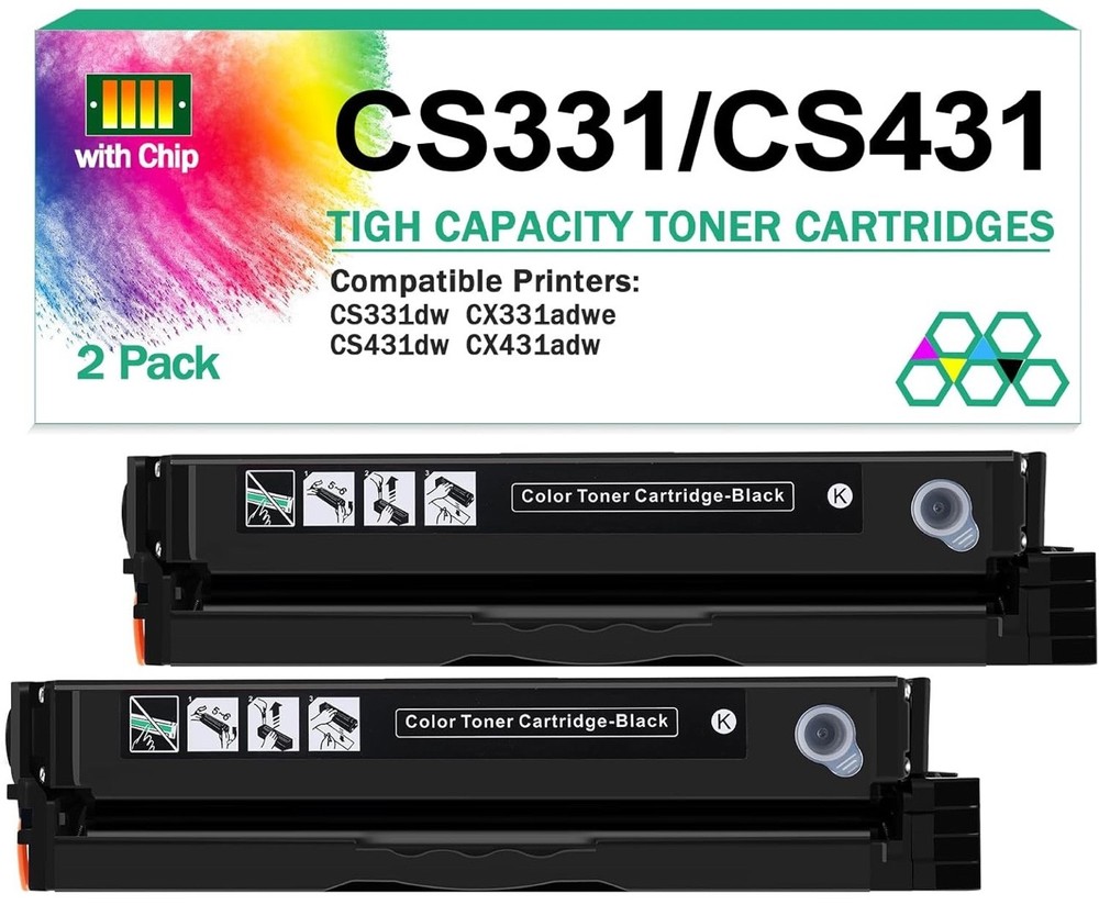 20N10K0 2 Pack Black Toner Cartridge for Lexmark CS331dw CS431dw CX331adwe CHIP