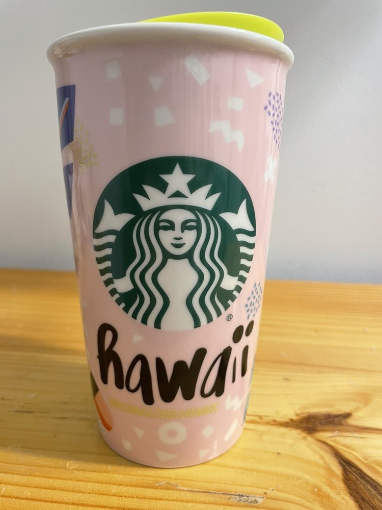 Starbucks Hawaii Collection Pink Ceramic Travel Tumbler Mug 12 oz 2016