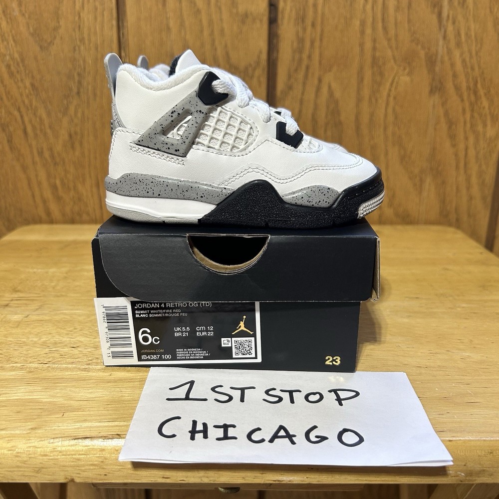 Nike Air Jordan 4 Retro OG White Cement 2025 Toddler Size 6C TD IB4387-100 NEW