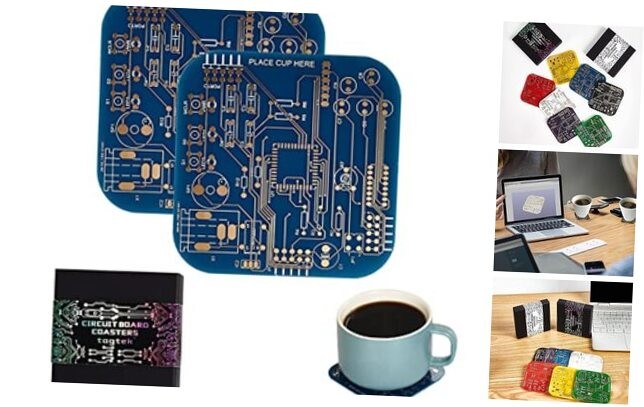 Blue PCB-Design Circuit Board Coasters for Coffee Table or Bar, Set of 2