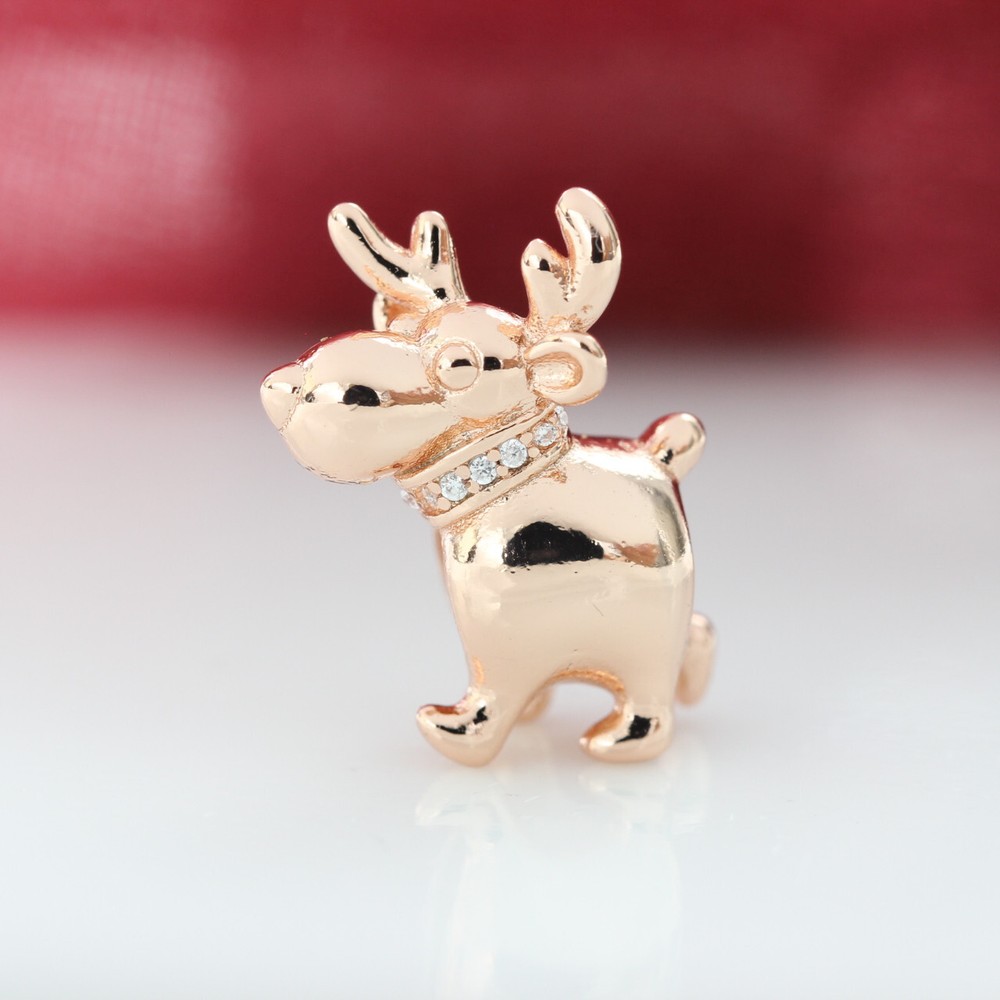 Authentic Pandora Sterling Silver ROSE Happy Reindeer CZ Bead 787514CZ