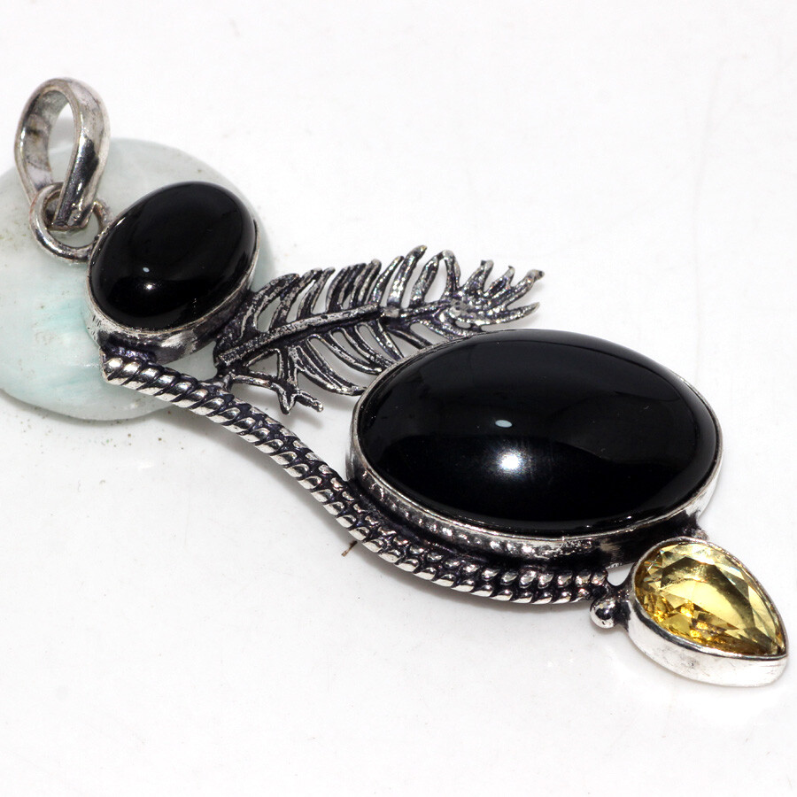 Black Onyx Citrine 925 Silver Plated Gemstone Pendant 3