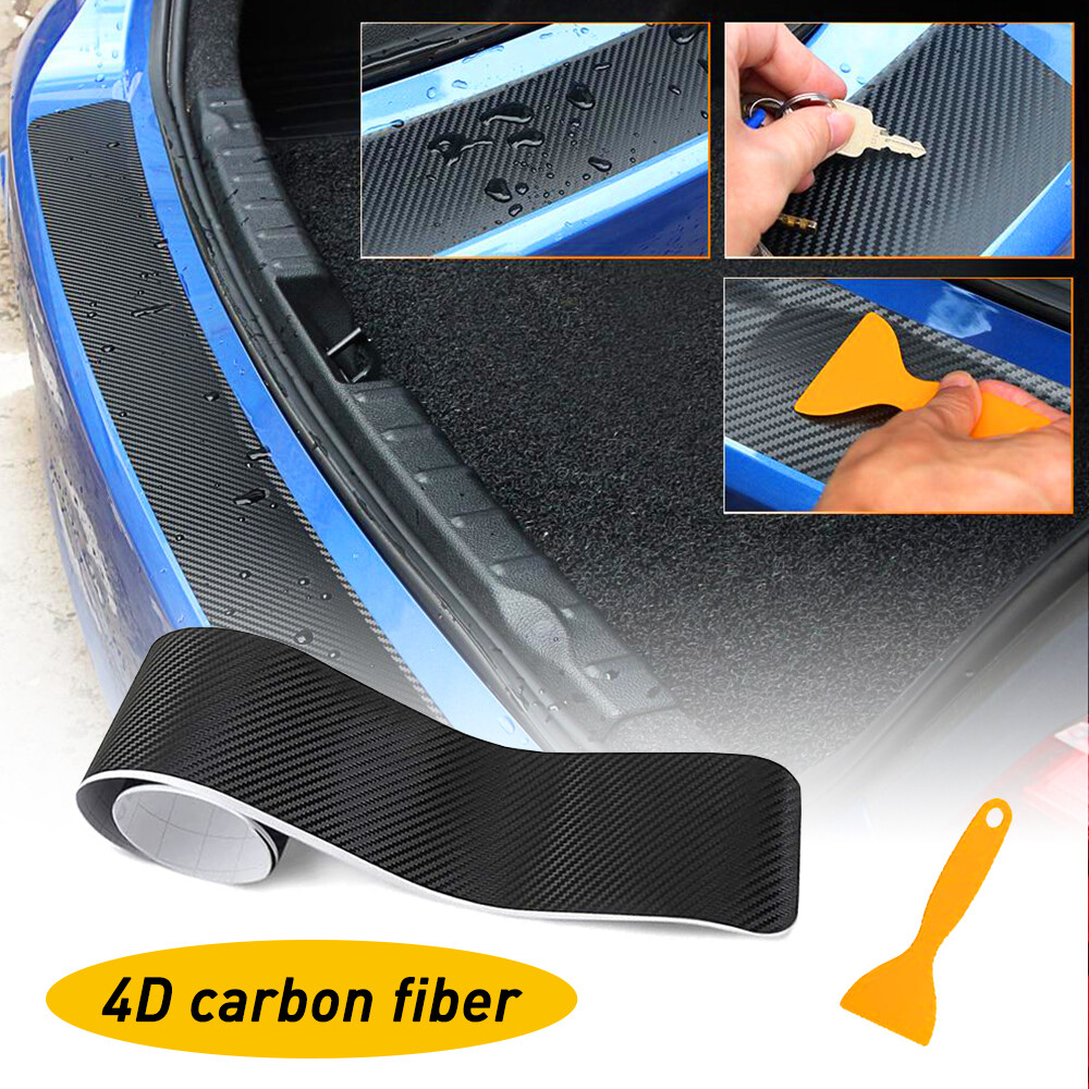 Car Rear Sill Bumper Boot Protector Plate Strip Trim Cover Guard Carbon Fiber 4D