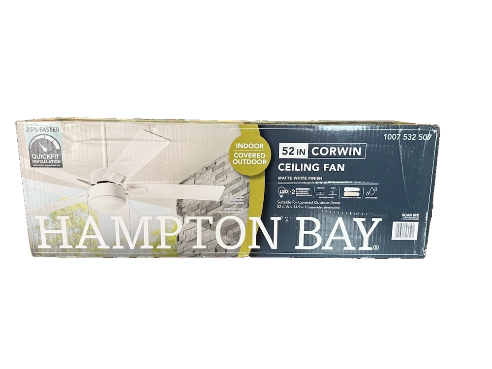Hampton Bay 52 in. Corwin Indoor/Outdoor Matte White LED Ceiling Fan w/Light Kit