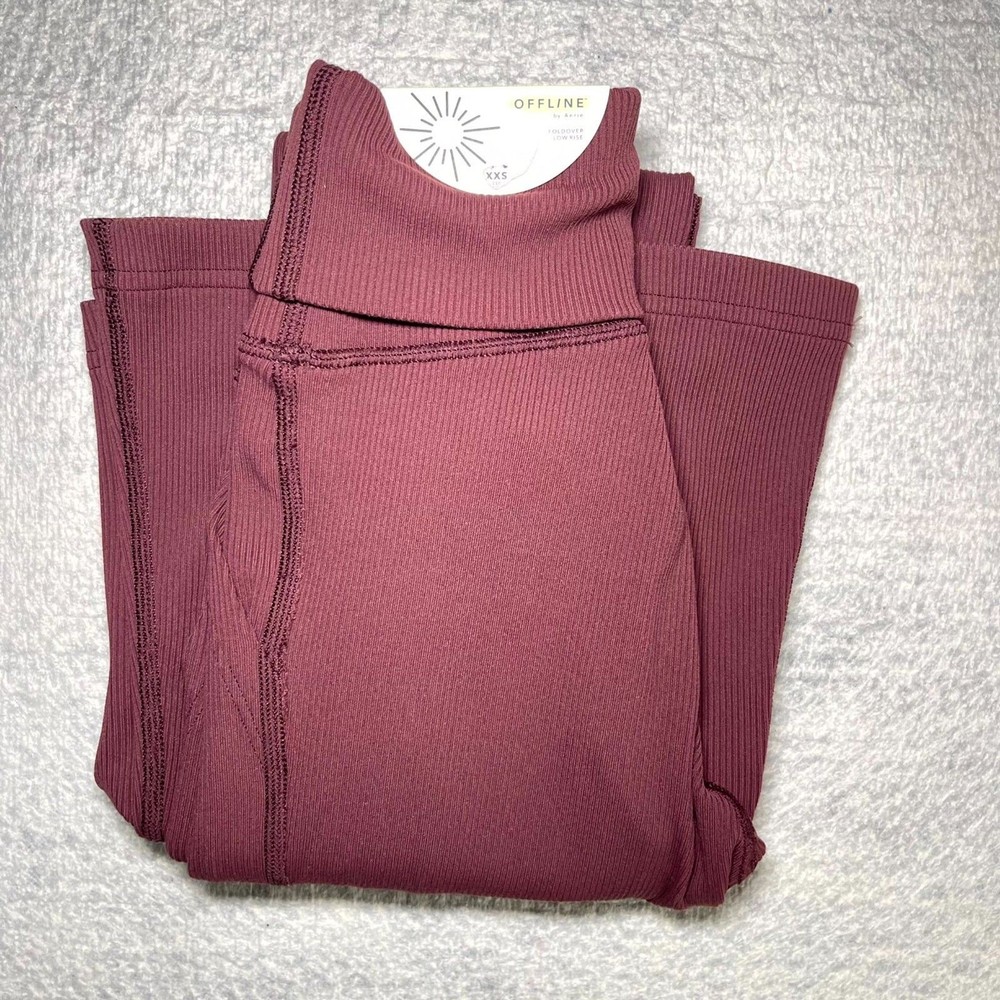NWT OFFLINE By Aerie Ribbed Pocket Foldover Flare Legging Maplewood Ladies XXS