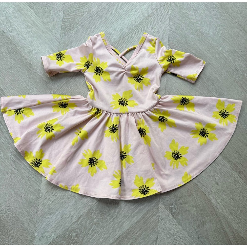 Pink Yellow Floral Sunflower Ballet Twirl Dress for Girls 12-24 Months  