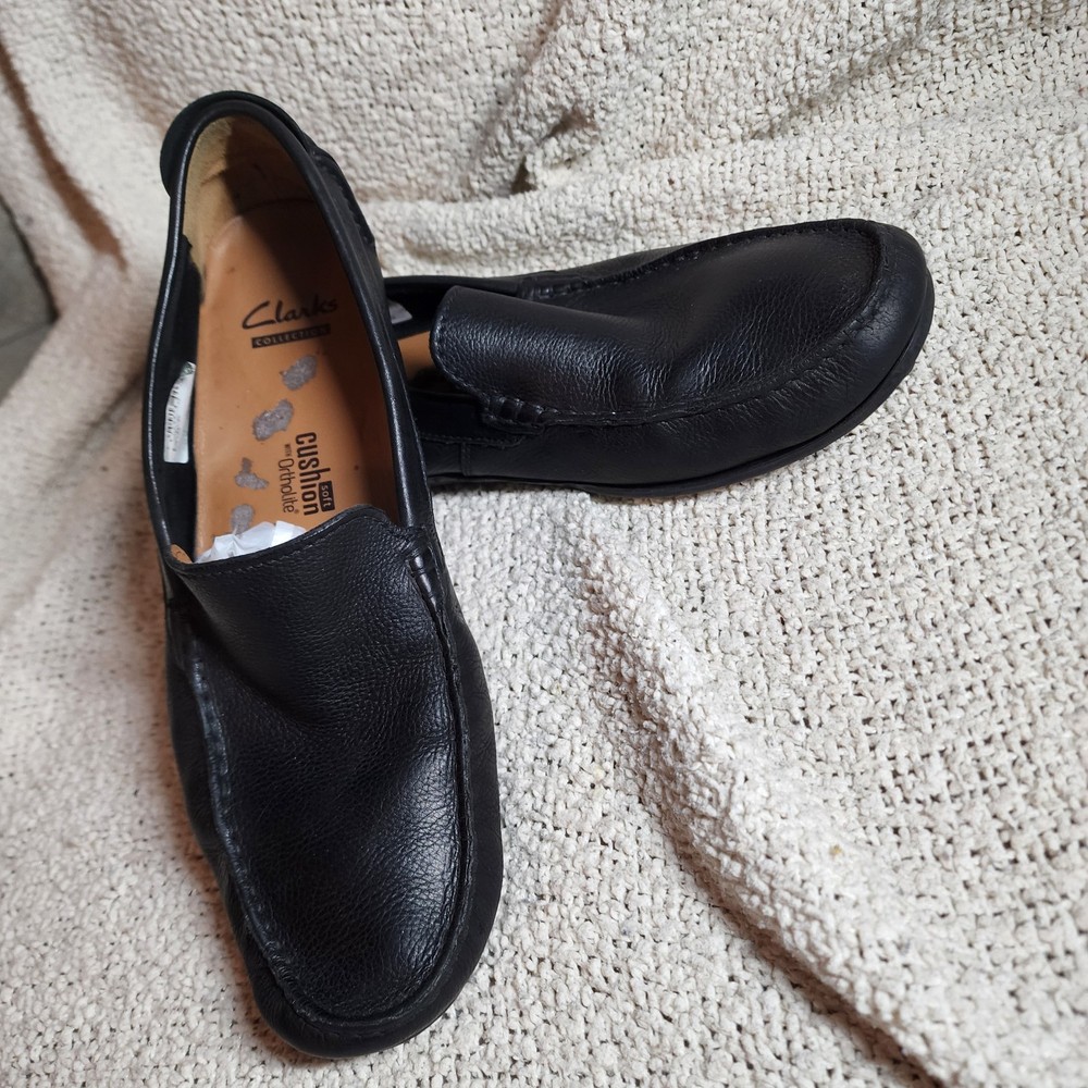 Clarks Black Leather Markman Plain Driving Loafer Mens US Sz 11 M