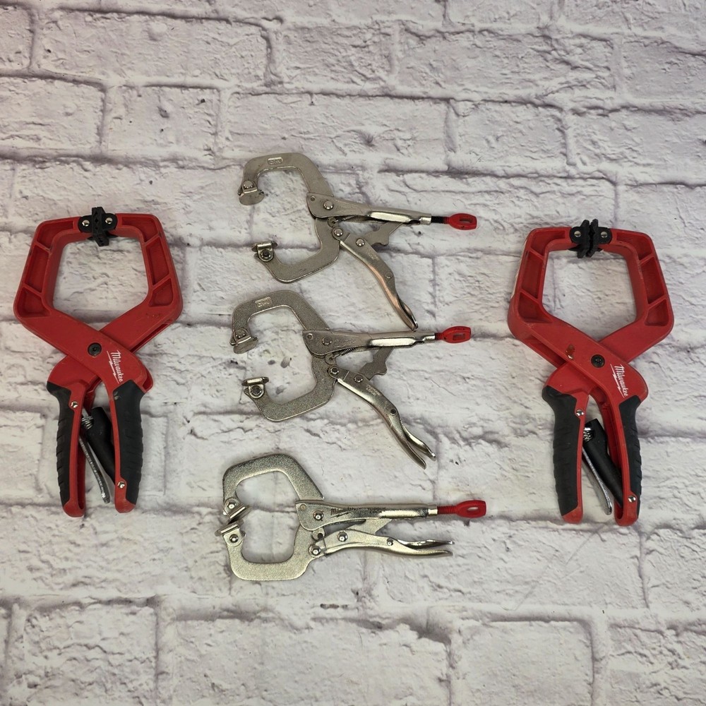 Milwaukee Torque Lock Locking C-Clamps 48-22-3531 & Red Handle Clamps Bundle