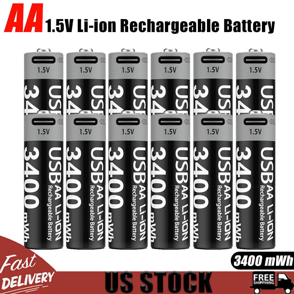 AA 1.5V Rechargeable Li-ion Batteries Type-C Fast Charge Battery Batteries LOT