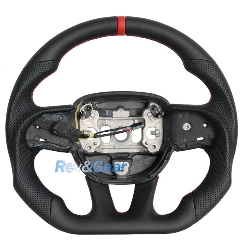 Full Leather Flat Steering Wheel w/Heated For Dodge Charger Challenger SRT 15-25