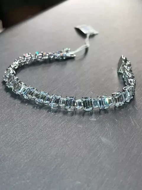 8CT Lab-Created Emerald Cut Diamond Tennis Bracelet in 14K White Gold Plated 7 Inch