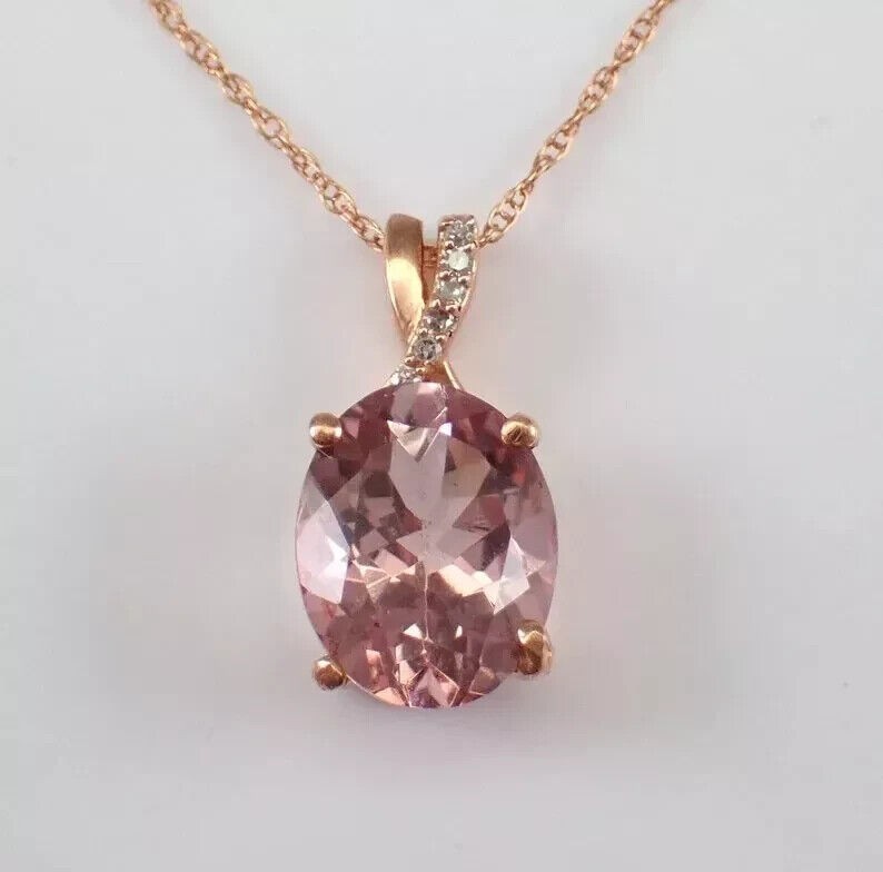 Solitaire Pendant 2.30Ct Oval Cut Simulated Peach Morganite 14K Rose Gold Plated