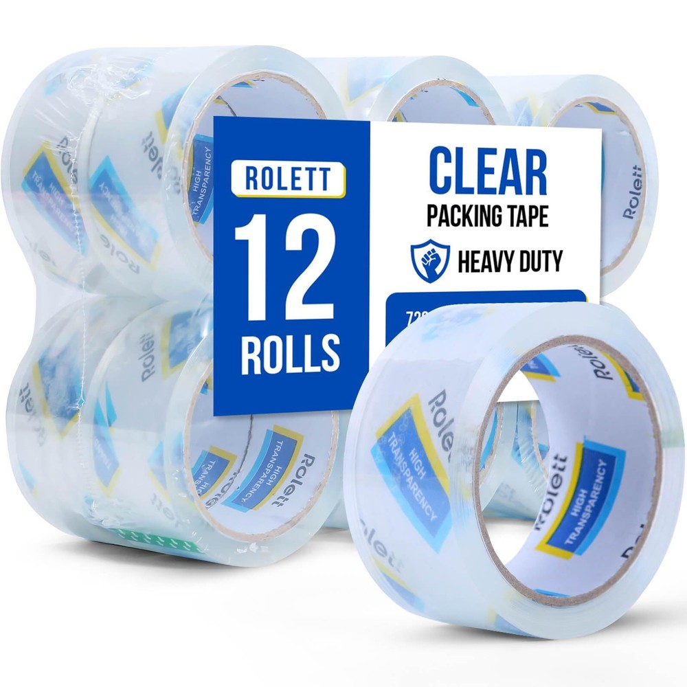 Rolett Packing Tape, 12 Rolls Shipping Tape, Heavy Duty Packaging Tape 1.88” ...