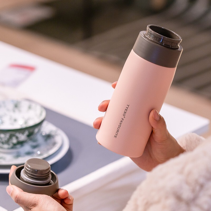 TYESO 500ml Pink Stainless Steel Thermos Mug Leakproof Travel Bottle