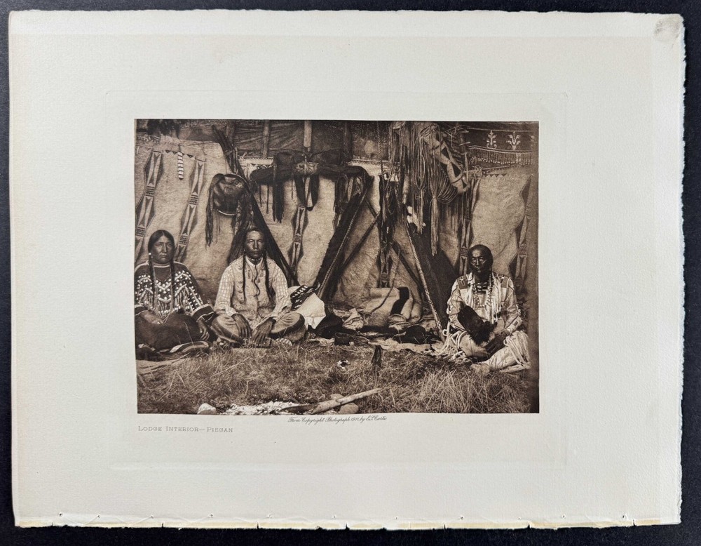 Vintage 1926 Piegan Native American Photogravure by Curtis - Lodge Interior