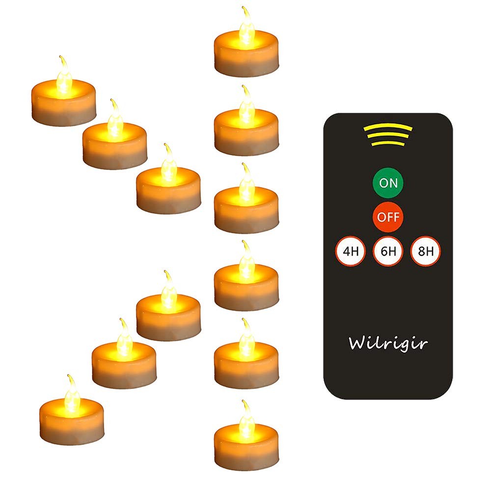 Flickering Amber LED Flameless Tea Lights with Timer Remote