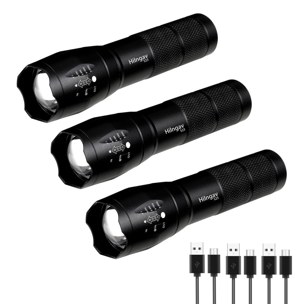 3 Pack Super Bright Mini LED Rechargeable Flashlight for Camping