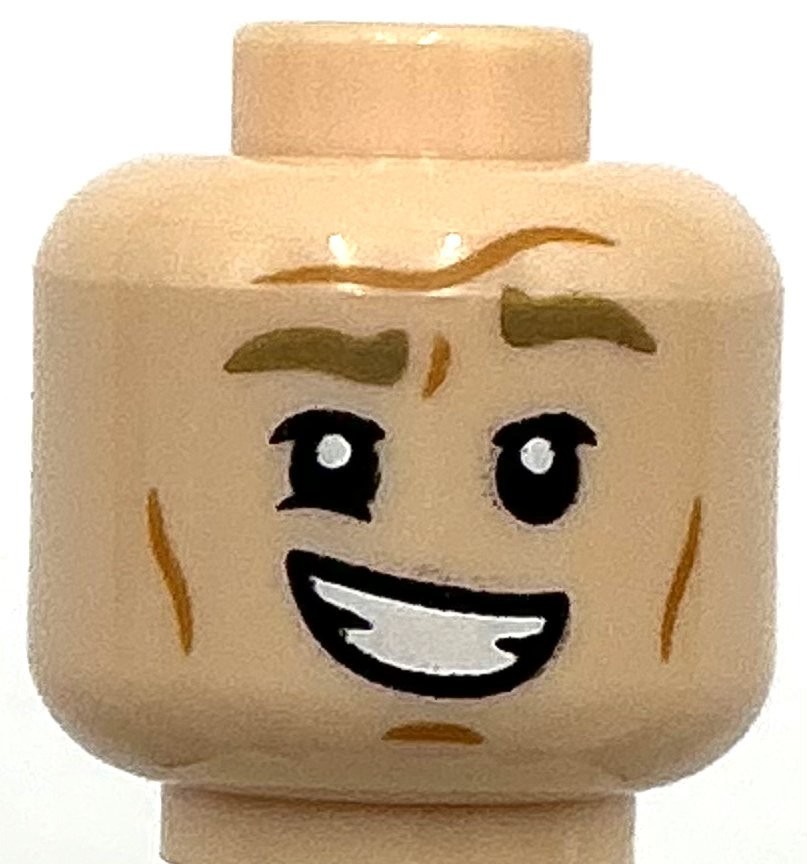 Lego New Light Nougat Minifigure Head Dual Sided Dark Tan Eyebrows Chin Dimples