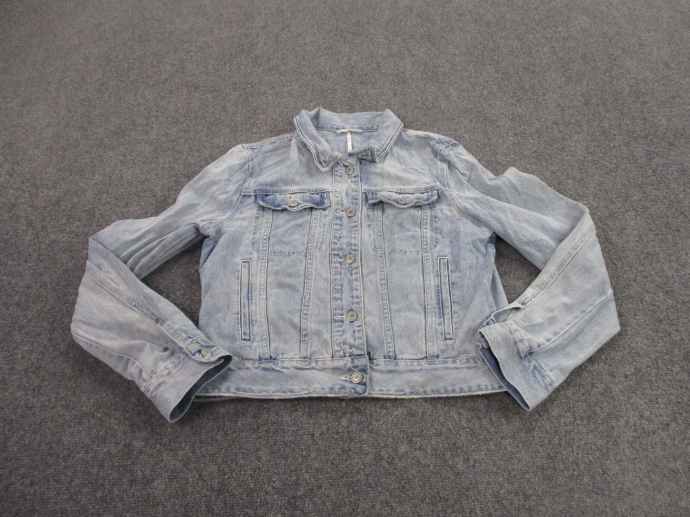 Free People Jacket Adult L Blue Denim Trucker Jean Faded Pockets Casual Womens