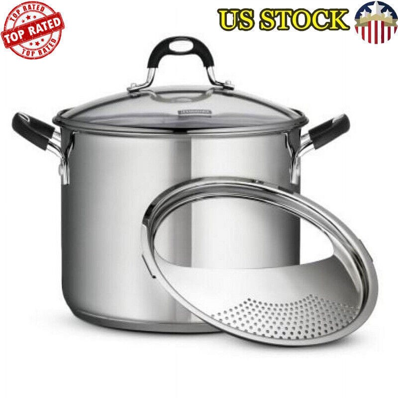 8 Quart Stainless Steel Locking Stock Pot with Drain for Soup and Cooking