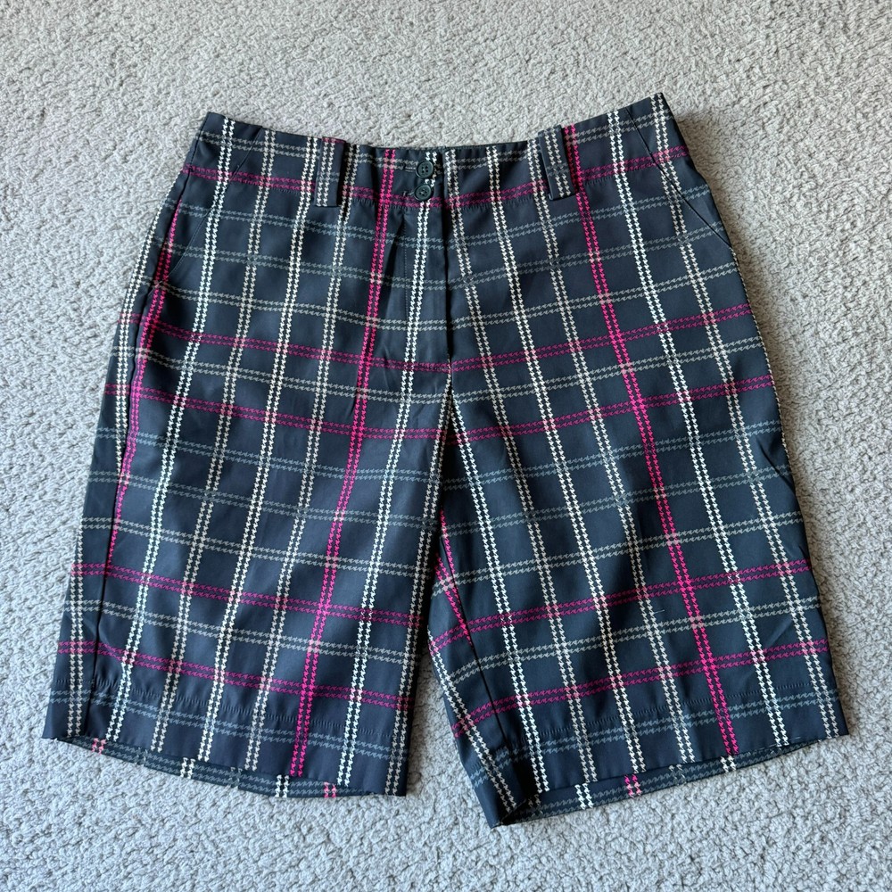NEW Nike Shorts Womens Medium 8 Black Red Plaid Chino Golf Fit-Dry
