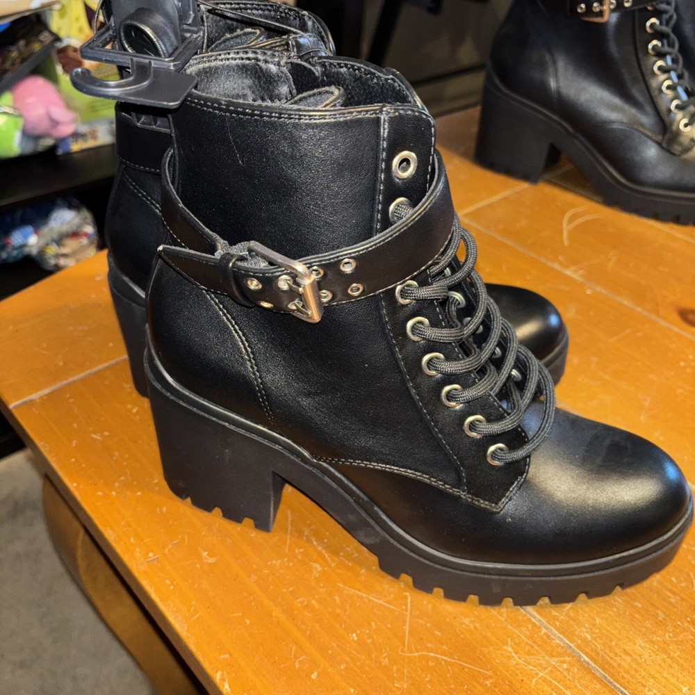 No Boundaries Women's Size 8 Black Ankle Boots Goth Motorcycle Y2K Style NEW !
