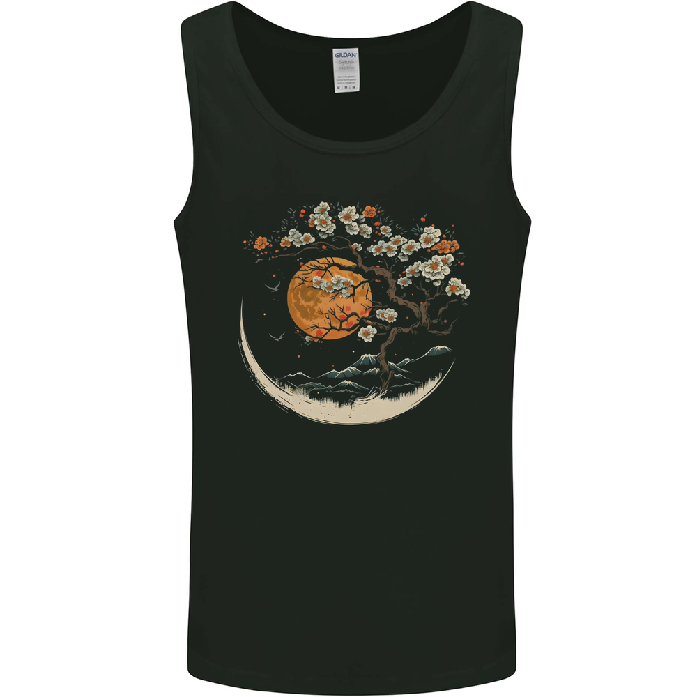 A Japanese Style Tree on a Moon Fantasy Mens Vest Tank Top