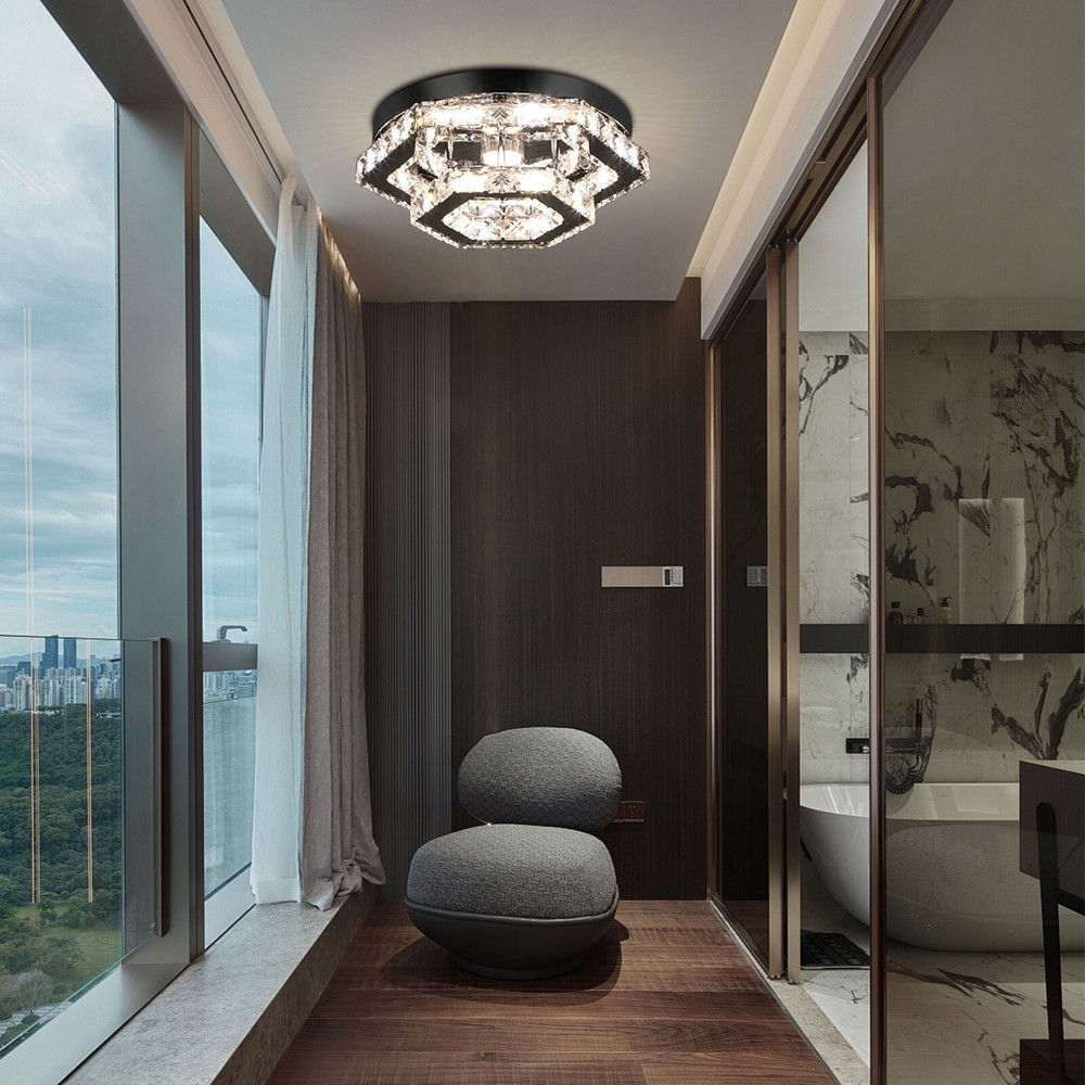 2 Tiers Crystal Ceiling Light, Modern Ceiling Mount Lamp Fixtures Remote Control