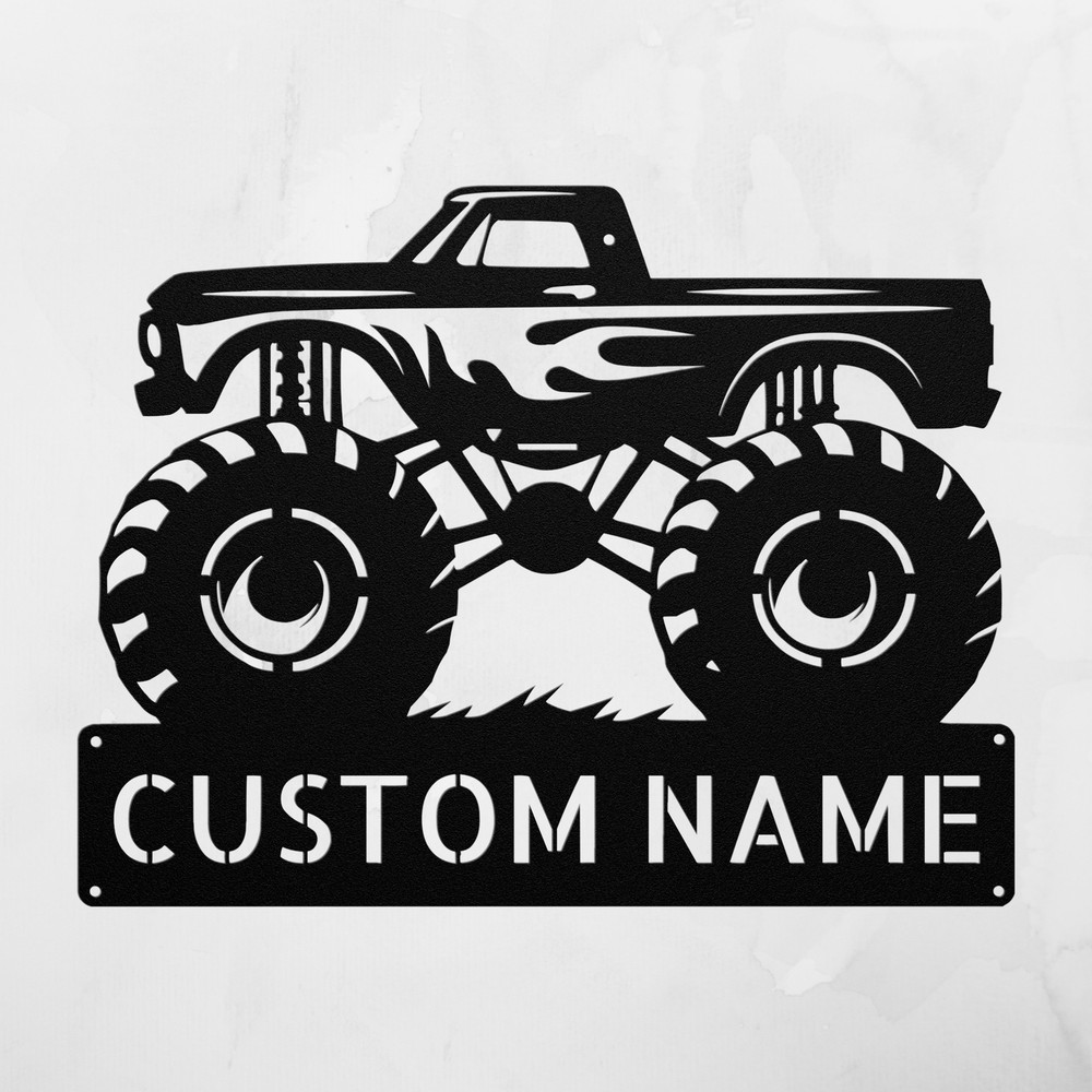 Personalized Monster Truck Metal Sign Custom Kids Room Decor Truck Lovers Gifts