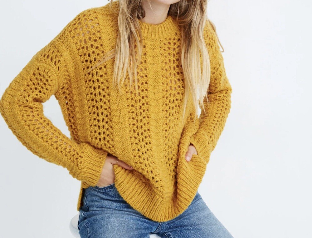 MADEWELL Windemere Alpaca Wool Blend Pointelle Pullover Knit Sweater Women’s XS