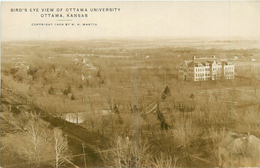 1909 Ottawa Kansas Birdseye View University Martin RPPC Postcard 25-6196