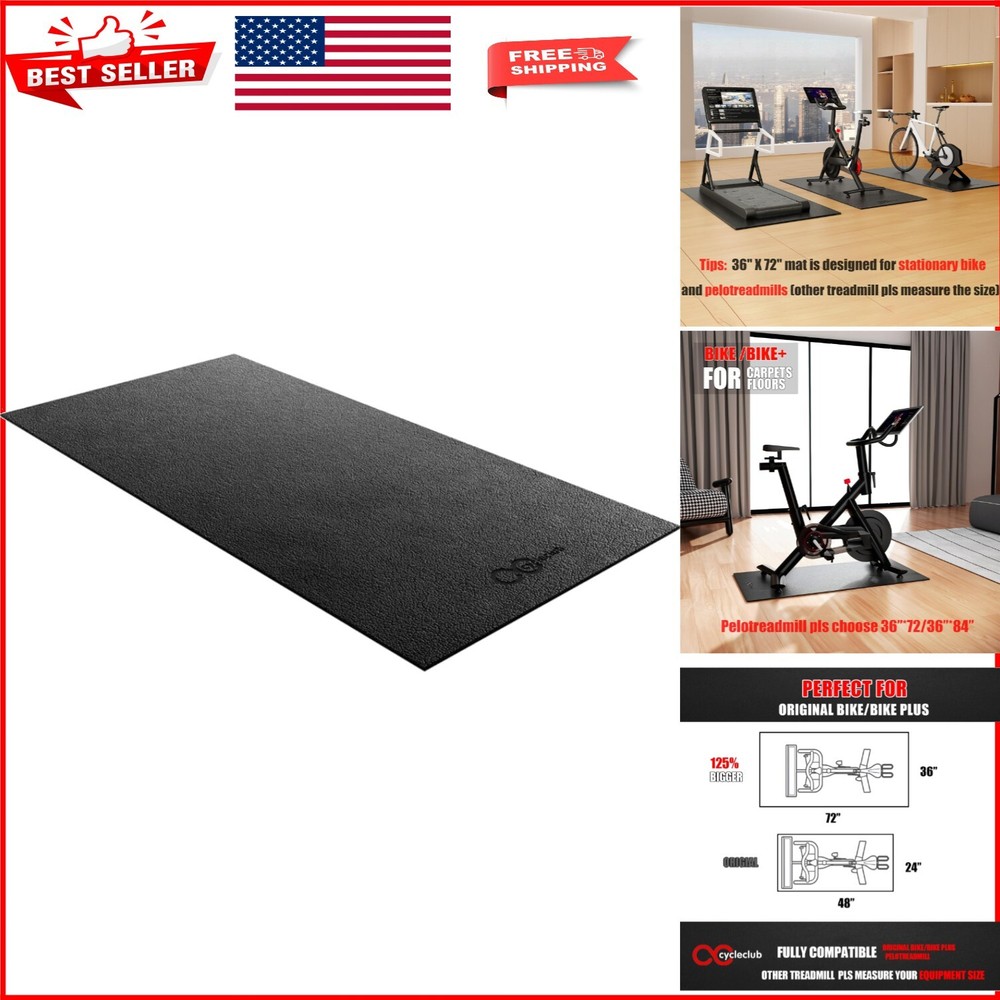 Sweatproof 6mm Bike Mat for Peloton Treadmills Black 36x72