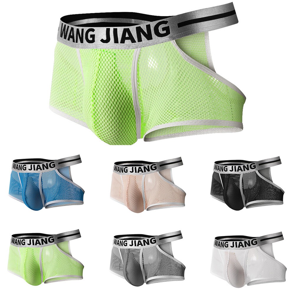 Underpants Underwear Man Boxers Short Briefs Panties Mesh Hole Hollowing Solid *