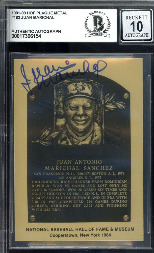 Juan Marichal Gem Mint 10 Beckett BAS Signed 1981Metallic Hall Of Fame Plaque