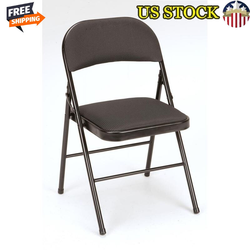 Heavy Duty Steel Frame Deluxe Padded Folding Chair with Non-Slip Indoor Storage
