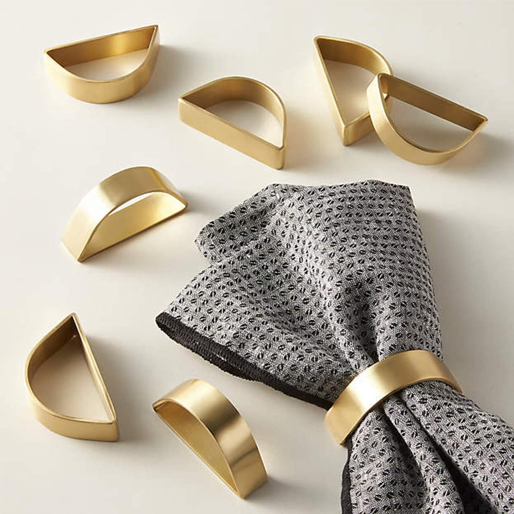 Cuff Brushed Gold Napkin Rings Set of 4, Modernist Napkin Ring Holder for Weddin