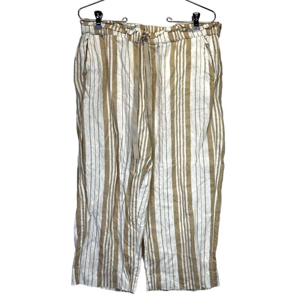 Chico's 100% linen striped capri pants white & tan - 1 (small)