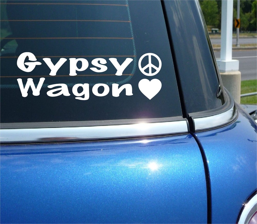 GYPSY WAGON PEACE LOVE VINYL DECAL STICKER HEART FUNNY HIPPY HIPPI CAR TRUCK